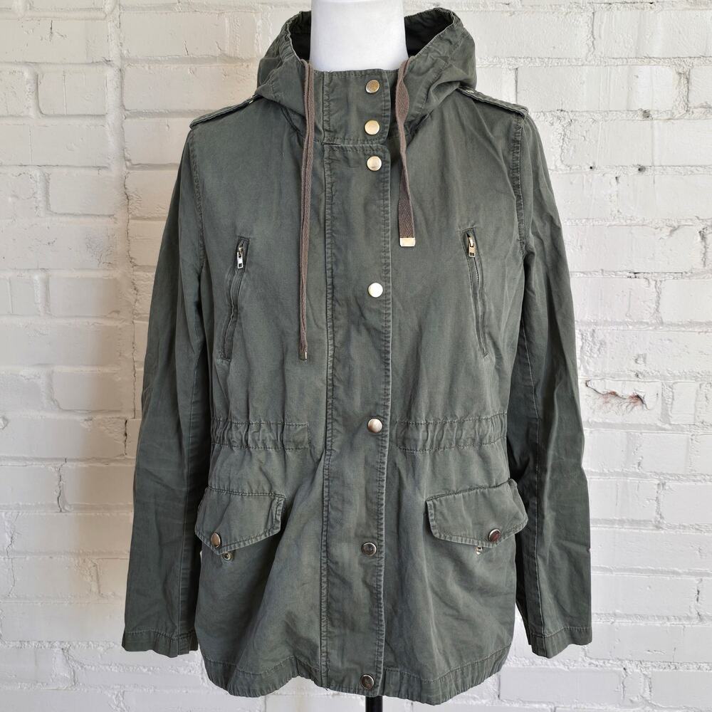 Love Tree Olive Green Cotton Utility Anorak Field Jacket L Drawstring Hooded